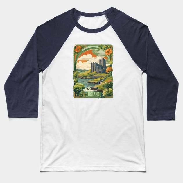 Vintage Travel Ireland Design Baseball T-Shirt by huefinder
